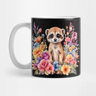 A meerkat decorated with beautiful watercolor flowers Mug